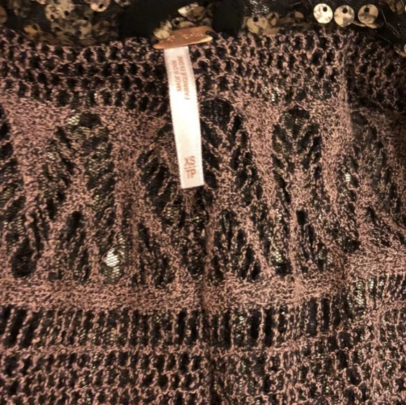 Free People Gold Distressed Metal Sequin Lace Stardust Kimono Jacket XS